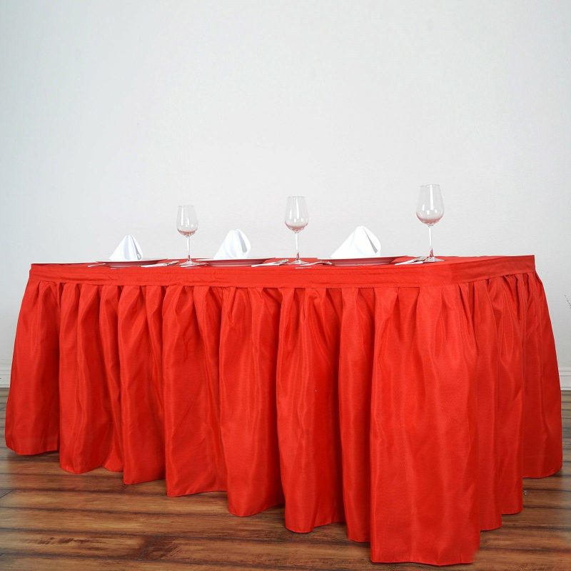 Red Pleated Polyester Table Skirt, Banquet Folding Table Skirt 17ft  |   Polyester Table Skirts Polyester