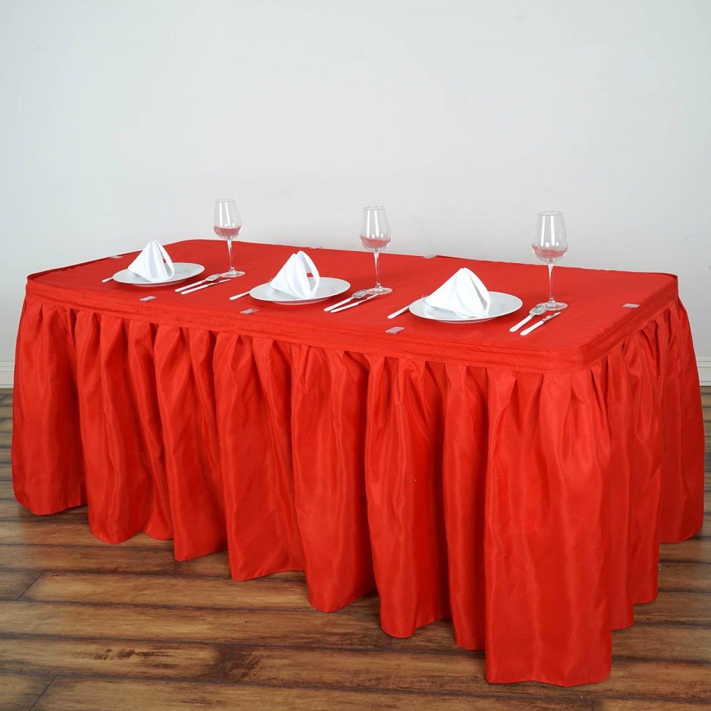 Red Pleated Polyester Table Skirt, Banquet Folding Table Skirt 21ft  |   Polyester Polyester Polyester