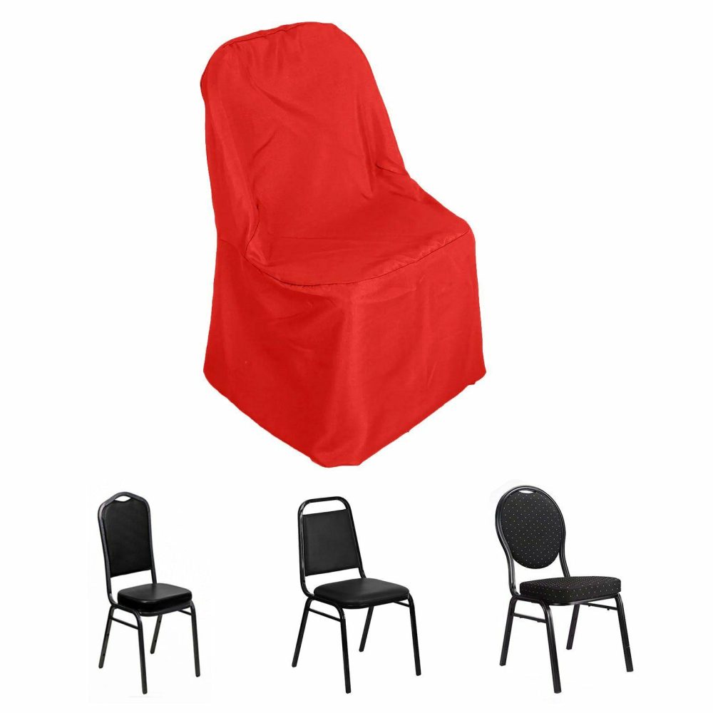 Red Polyester Banquet Chair Cover, Reusable Stain Resistant Slip On Chair Cover  |   Polyester & Satin Banquet Chair Covers Polyester & Satin