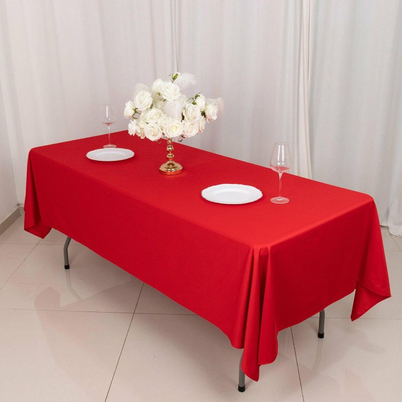 Red Premium Scuba Rectangular Tablecloth, Wrinkle Free Polyester Seamless Tablecloth – 60″x102″  |   Polyester Polyester Polyester