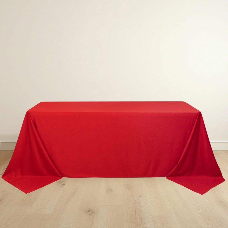 Red Premium Scuba Rectangular Tablecloth, Wrinkle Free Polyester Seamless Tablecloth – 90″x132″ for 6 Foot Table With Floor-Length Drop  |   Polyester Polyester Polyester