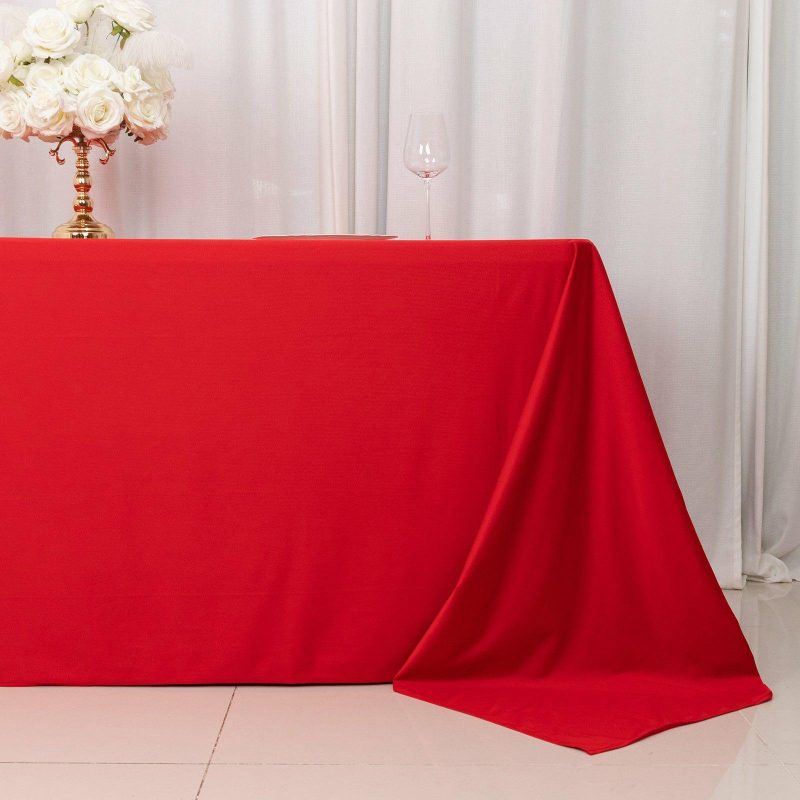 Red Premium Scuba Rectangular Tablecloth, Wrinkle Free Polyester Seamless Tablecloth – 90″x132″ for 6 Foot Table With Floor-Length Drop  |   Polyester Polyester Polyester