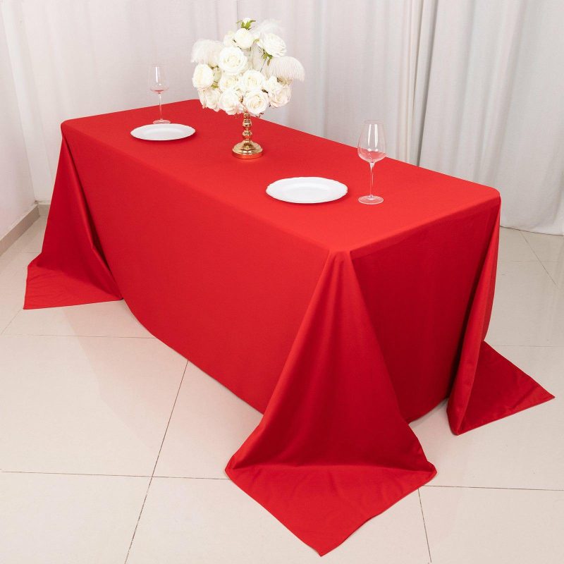 Red Premium Scuba Rectangular Tablecloth, Wrinkle Free Polyester Seamless Tablecloth – 90″x132″ for 6 Foot Table With Floor-Length Drop  |   Polyester Polyester Polyester