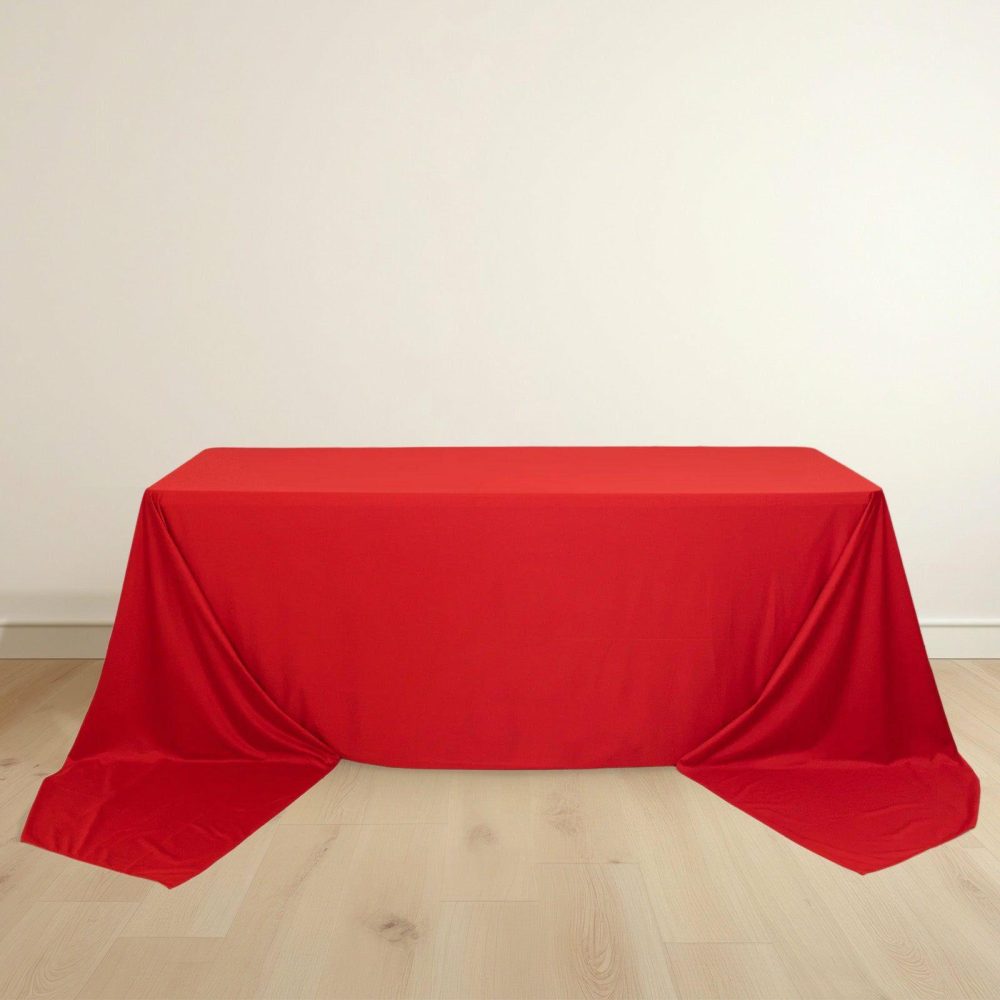 Red Premium Scuba Rectangular Tablecloth, Wrinkle Free Polyester Seamless Tablecloth – 90″x156″ for 8 Foot Table With Floor-Length Drop  |   Polyester Polyester Polyester