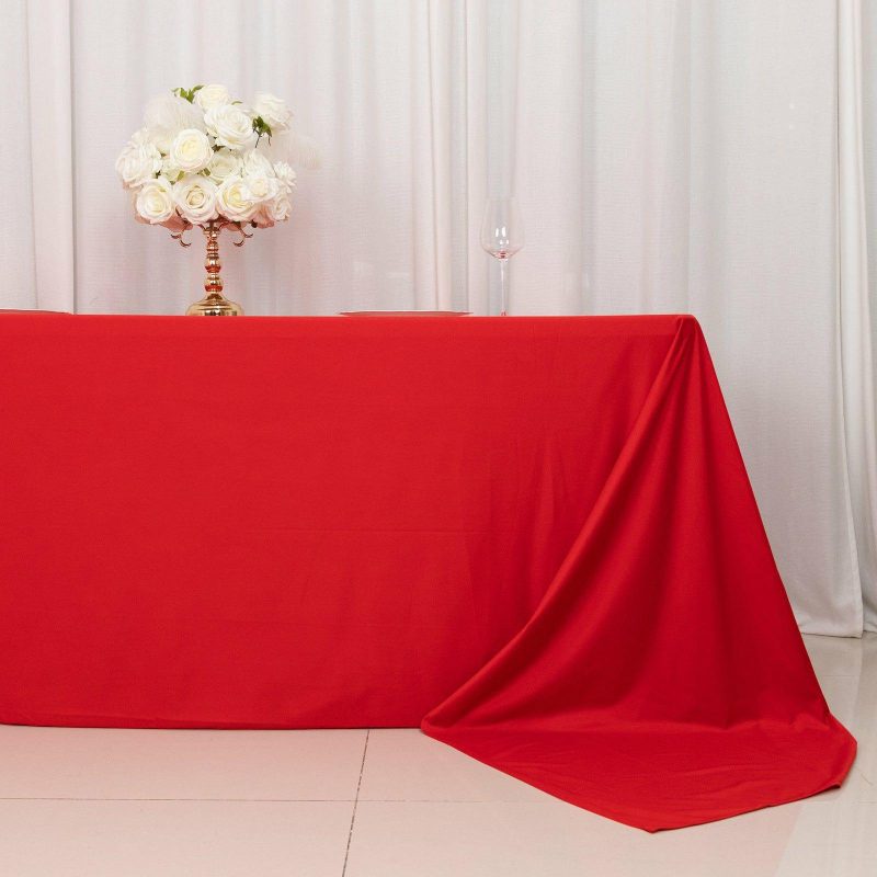 Red Premium Scuba Rectangular Tablecloth, Wrinkle Free Polyester Seamless Tablecloth – 90″x156″ for 8 Foot Table With Floor-Length Drop  |   Polyester Polyester Polyester