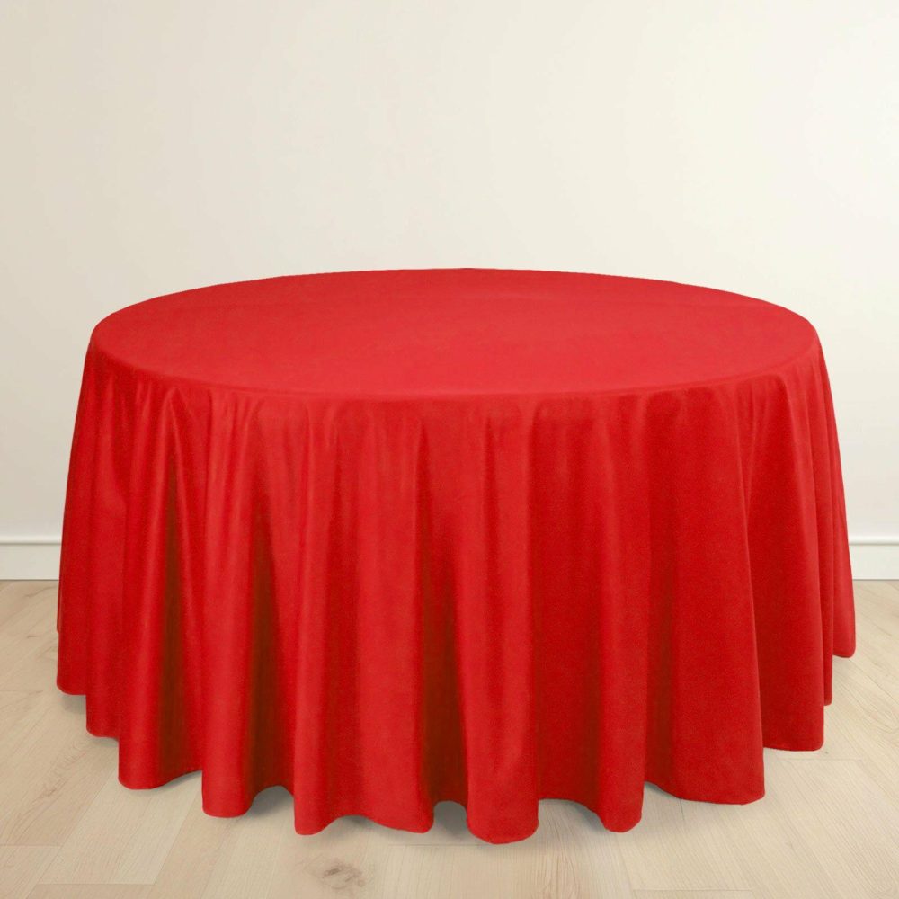 Red Premium Scuba Round Tablecloth, Wrinkle Free Polyester Seamless Tablecloth 120″ for 5 Foot Table With Floor-Length Drop  |   Polyester Polyester Polyester