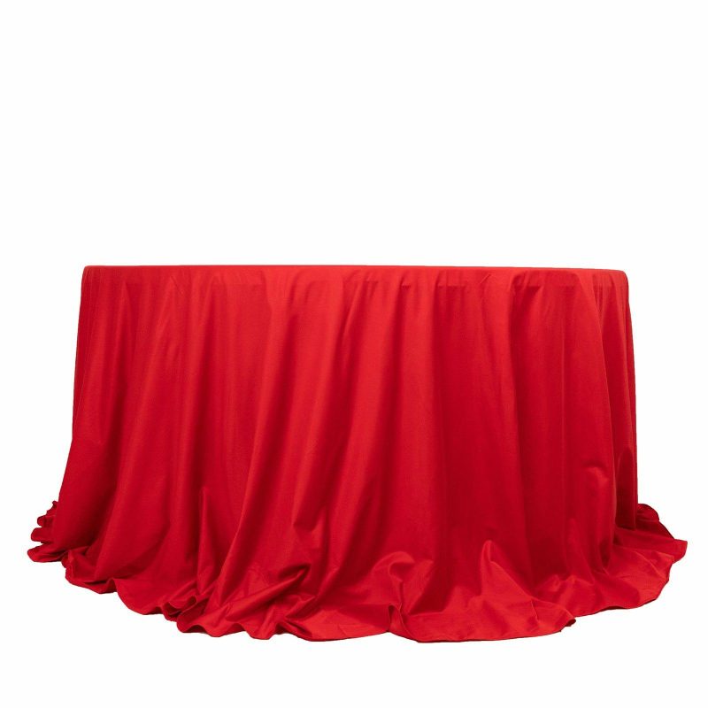 Red Premium Scuba Round Tablecloth, Wrinkle Free Polyester Seamless Tablecloth 132″ for 6 Foot Table With Floor-Length Drop  |   Polyester Polyester Polyester