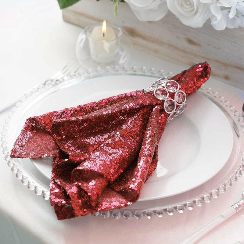 Red Premium Sequin Cloth Dinner Napkin Reusable Linen 20″x20″  |   Shimmer & Sequin Cloth Napkins Red