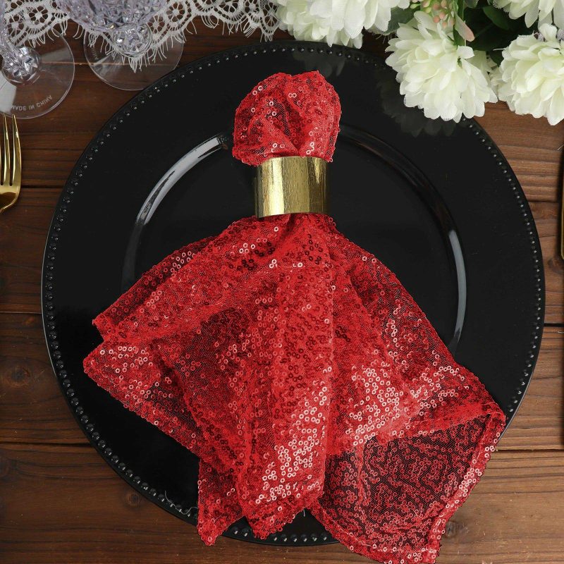 Red Premium Sequin Cloth Dinner Napkin Reusable Linen 20″x20″  |   Shimmer & Sequin Cloth Napkins Red