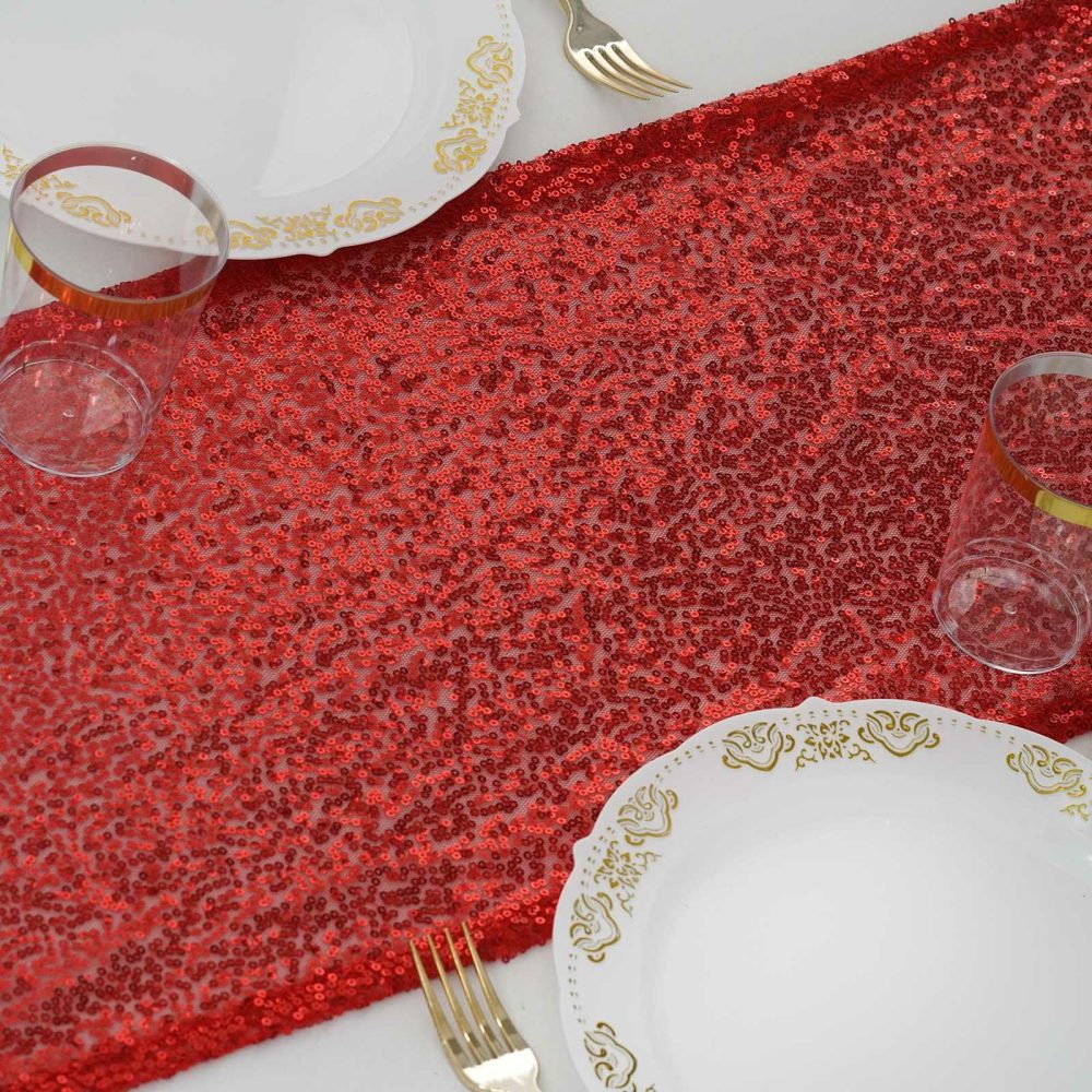 Red Premium Sequin Table Runner 12″x108″  |   Sequin Sequin Red