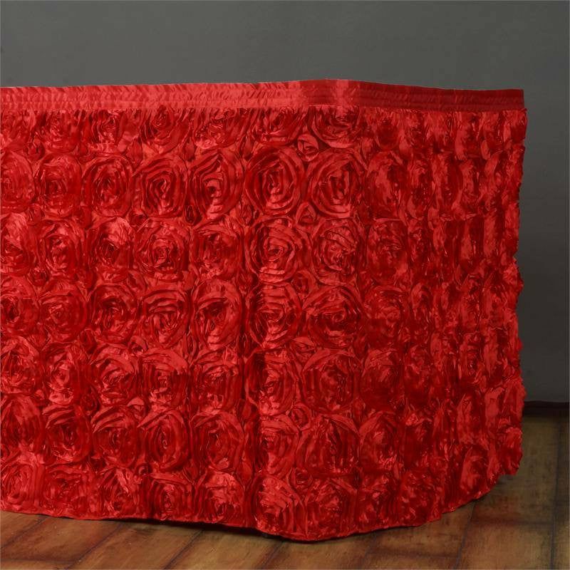 Red Rosette 3D Satin Table Skirt 21ft  |   Satin Shimmer Satin Shimmer Red