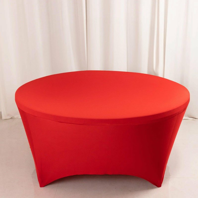 Red Round Stretch Spandex Tablecloth 6ft Fitted Table Cover for 72 inch Tables  |   Spandex & Fitted Spandex & Fitted Red