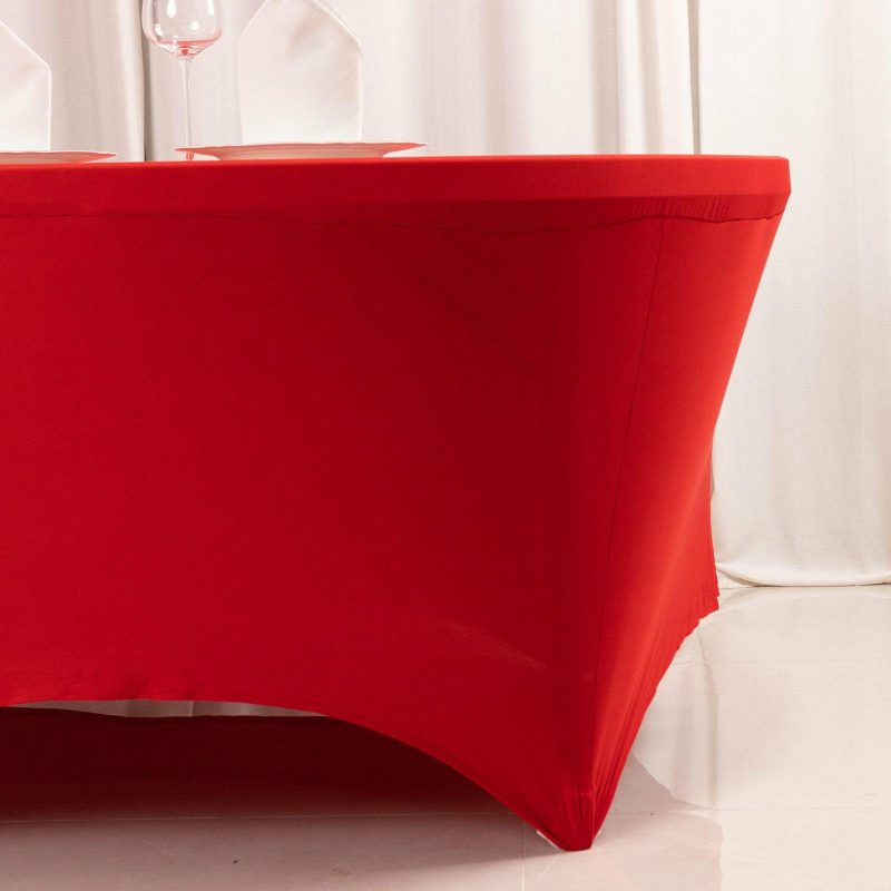 Red Round Stretch Spandex Tablecloth 6ft Fitted Table Cover for 72 inch Tables  |   Spandex & Fitted Spandex & Fitted Red