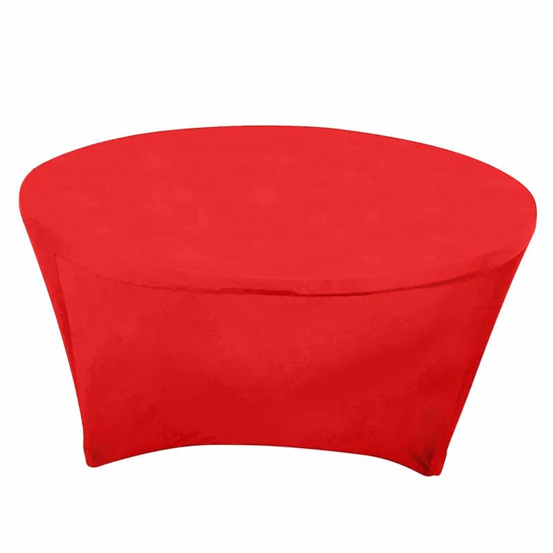 Red Round Stretch Spandex Tablecloth 6ft Fitted Table Cover for 72 inch Tables  |   Spandex & Fitted Spandex & Fitted Red