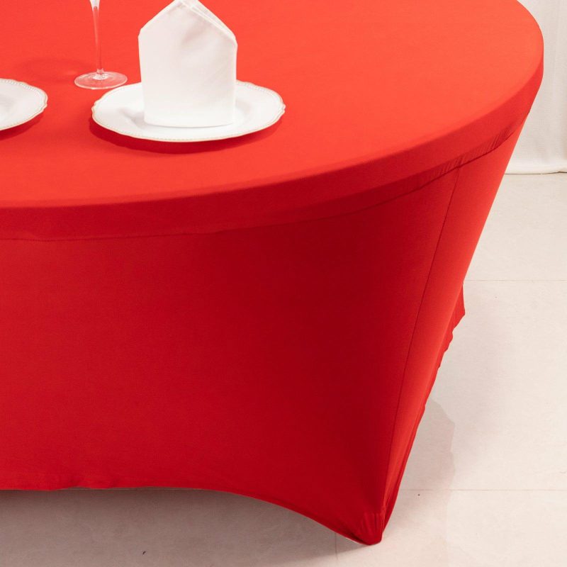 Red Round Stretch Spandex Tablecloth 6ft Fitted Table Cover for 72 inch Tables  |   Spandex & Fitted Spandex & Fitted Red