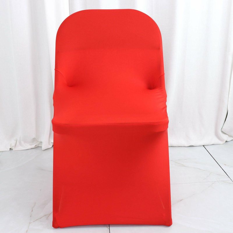 Red Satin Rosette Spandex Stretch Fitted Folding Chair Cover  |   Spandex Fitted Folding Chair Covers Red