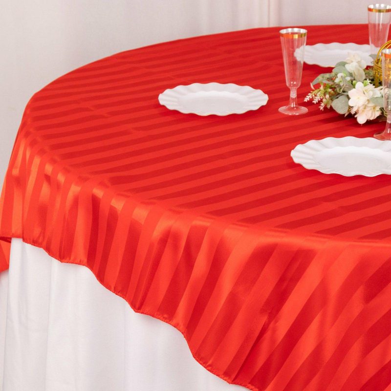 Red Satin Stripe Square Table Overlay, Smooth Elegant Table Topper 72″x72″  |   Satin & Taffeta Satin & Taffeta Red