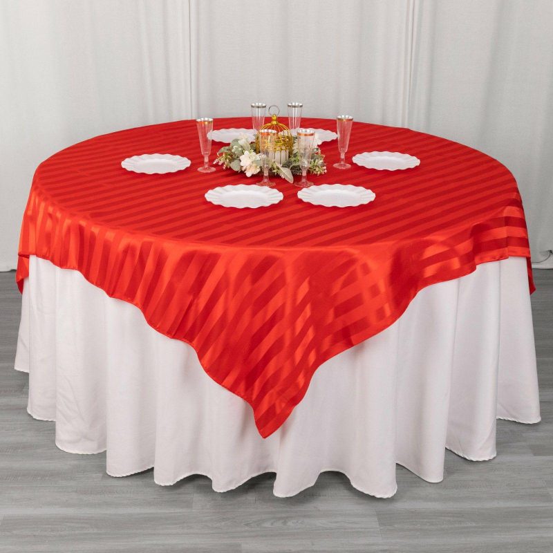 Red Satin Stripe Square Table Overlay, Smooth Elegant Table Topper 72″x72″  |   Satin & Taffeta Satin & Taffeta Red