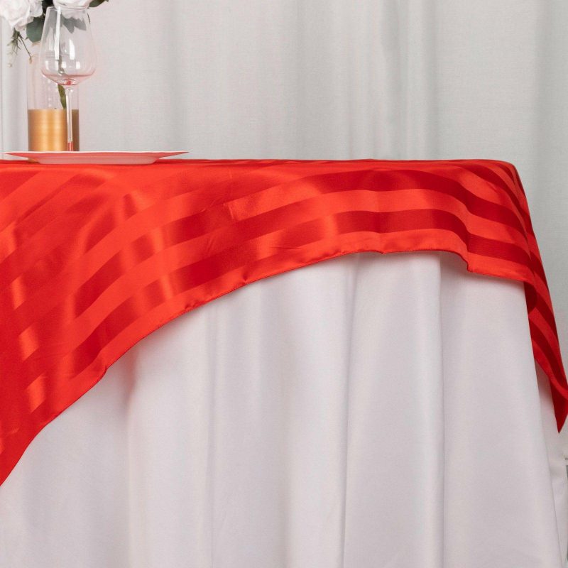 Red Satin Stripe Square Table Overlay, Smooth Elegant Table Topper 72″x72″  |   Satin & Taffeta Satin & Taffeta Red