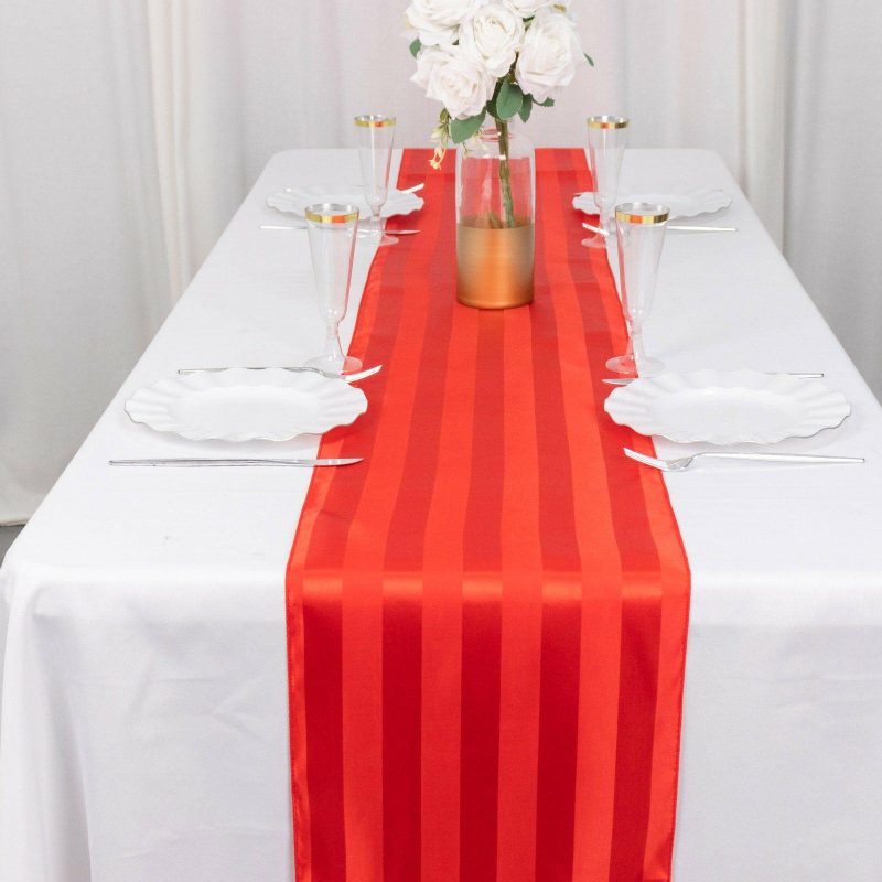 Red Satin Stripe Table Runner, Elegant Tablecloth Runner 12″x108″  |   Satin & Taffeta Satin & Taffeta Red