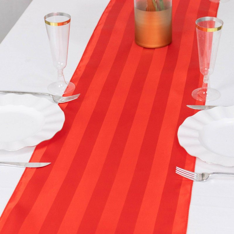 Red Satin Stripe Table Runner, Elegant Tablecloth Runner 12″x108″  |   Satin & Taffeta Satin & Taffeta Red