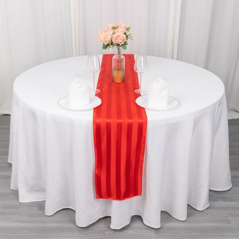 Red Satin Stripe Table Runner, Elegant Tablecloth Runner 12″x108″  |   Satin & Taffeta Satin & Taffeta Red