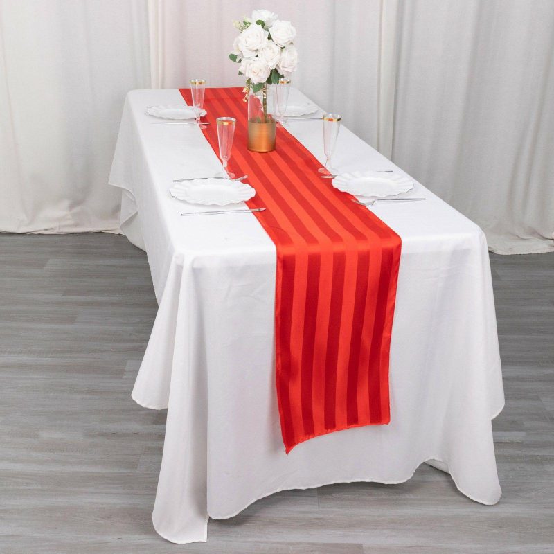 Red Satin Stripe Table Runner, Elegant Tablecloth Runner 12″x108″  |   Satin & Taffeta Satin & Taffeta Red