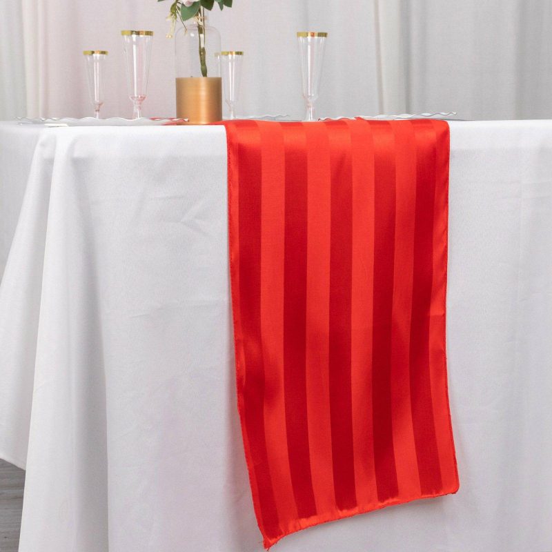 Red Satin Stripe Table Runner, Elegant Tablecloth Runner 12″x108″  |   Satin & Taffeta Satin & Taffeta Red