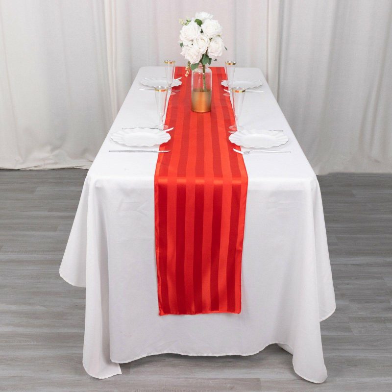 Red Satin Stripe Table Runner, Elegant Tablecloth Runner 12″x108″  |   Satin & Taffeta Satin & Taffeta Red