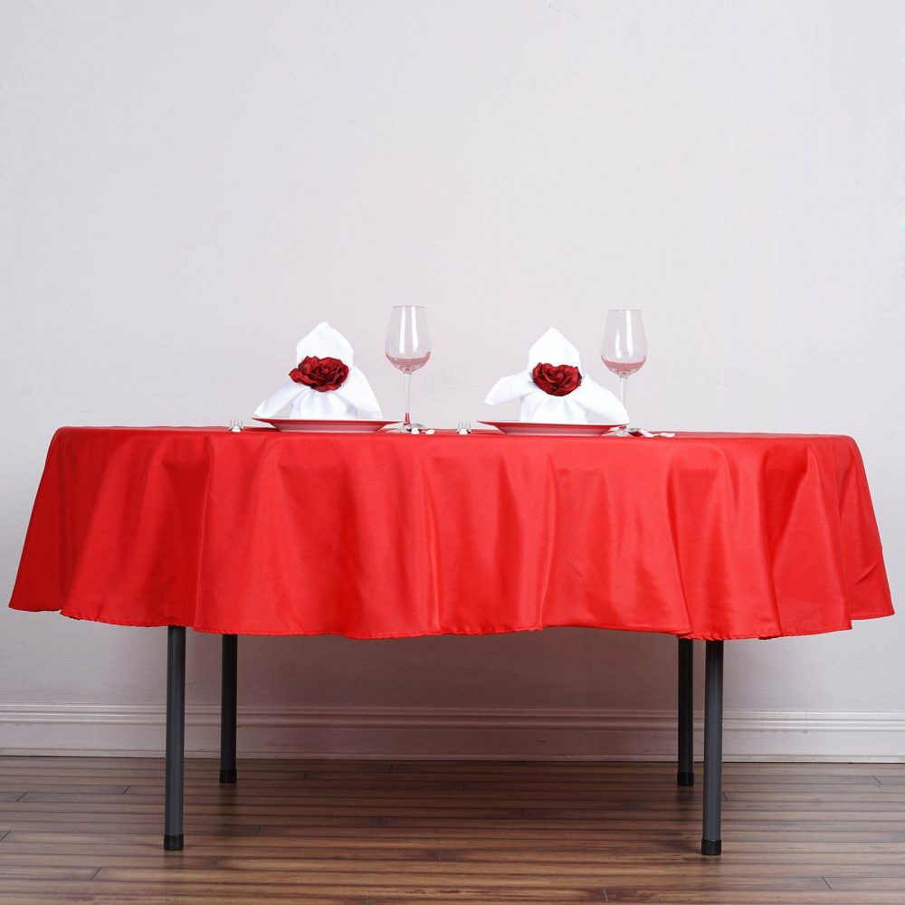 Red Seamless Polyester Linen Tablecloth 70″ Round  |   Polyester Polyester Polyester