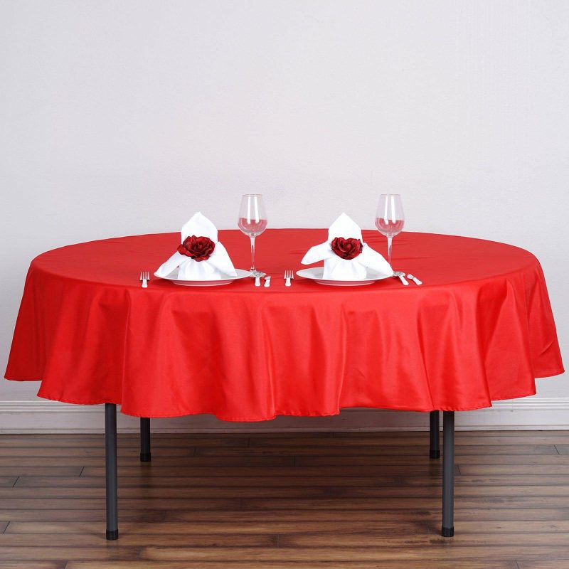 Red Seamless Polyester Linen Tablecloth 70″ Round  |   Polyester Polyester Polyester