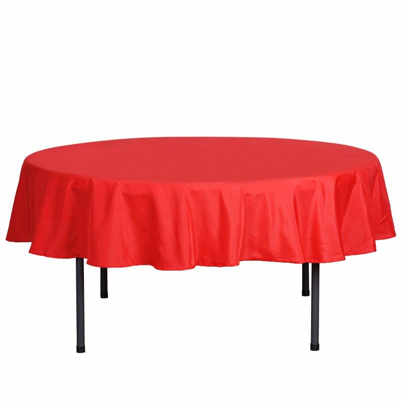 Red Seamless Polyester Linen Tablecloth 70″ Round  |   Polyester Polyester Polyester