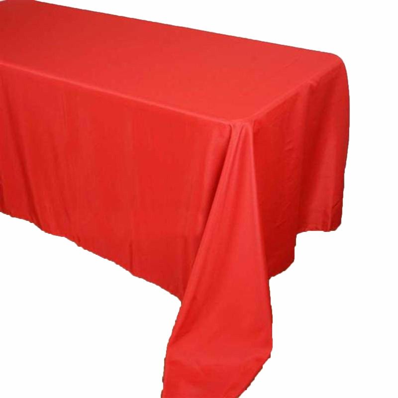 Red Seamless Polyester Rectangular Tablecloth 90″x156″ for 8 Foot Table With Floor-Length Drop  |   Polyester Polyester Polyester