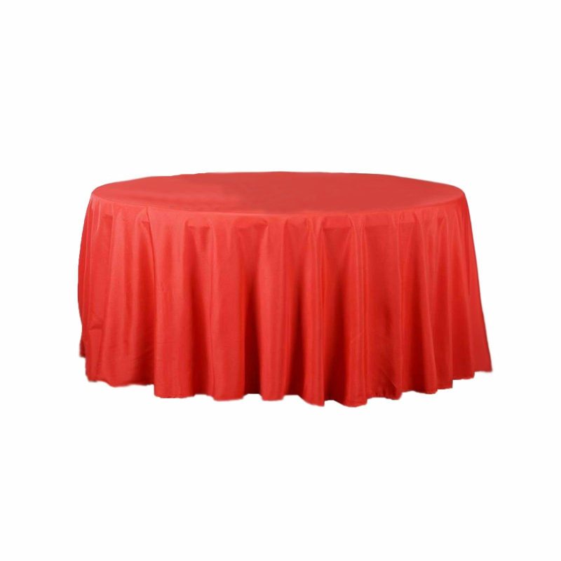 Red Seamless Polyester Round Tablecloth 120″ for 5 Foot Table With Floor-Length Drop  |   Polyester Polyester Polyester