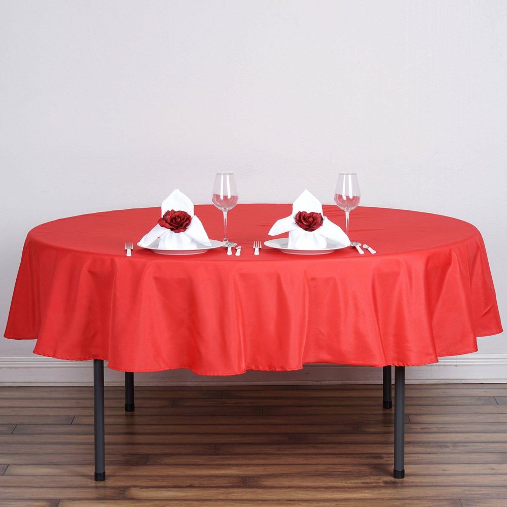 Red Seamless Polyester Round Tablecloth 90″  |   Polyester Polyester Polyester