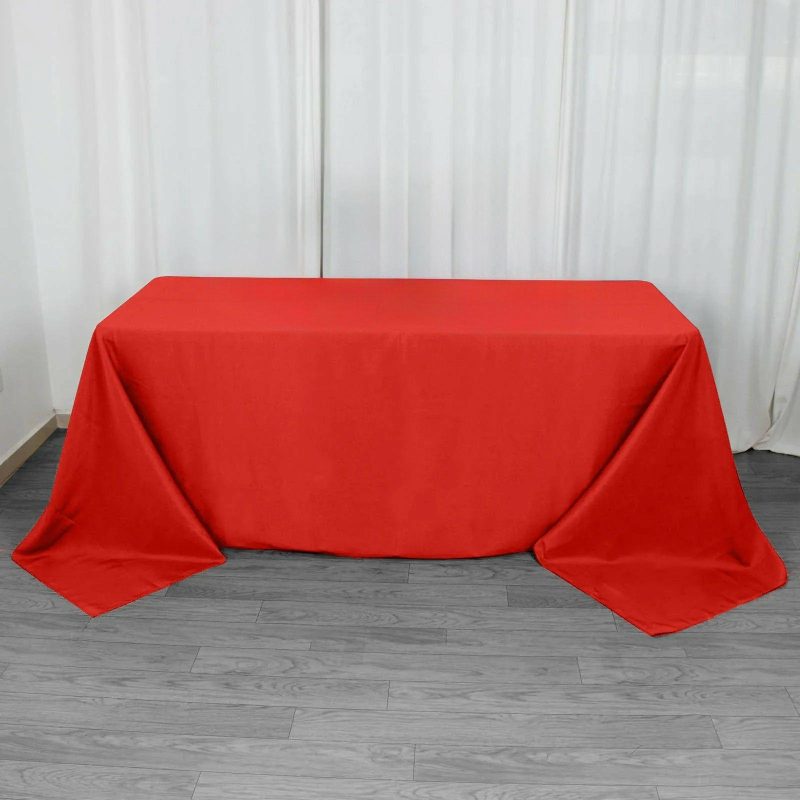 Red Seamless Premium Polyester Rectangular Tablecloth 220GSM 90″x132″ for 6 Foot Table With Floor-Length Drop  |   Polyester Polyester Polyester