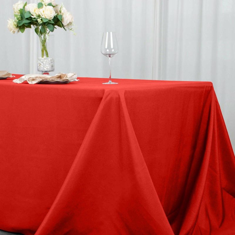 Red Seamless Premium Polyester Rectangular Tablecloth 220GSM 90″x132″ for 6 Foot Table With Floor-Length Drop  |   Polyester Polyester Polyester