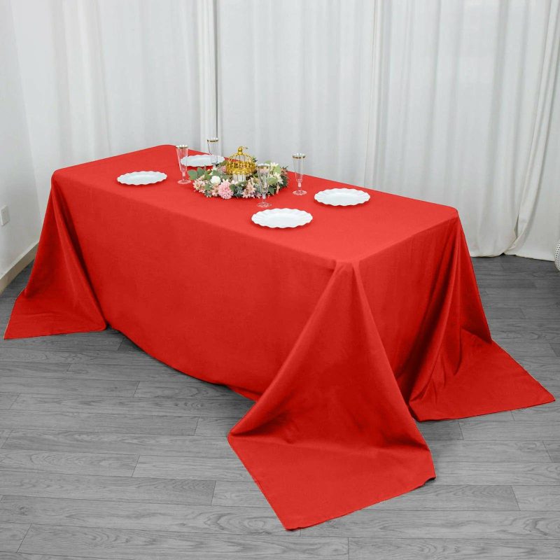 Red Seamless Premium Polyester Rectangular Tablecloth 220GSM 90″x132″ for 6 Foot Table With Floor-Length Drop  |   Polyester Polyester Polyester