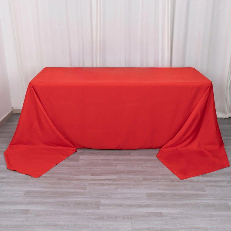 Red Seamless Premium Polyester Rectangular Tablecloth 220GSM 90″x156″ for 8 Foot Table With Floor-Length Drop  |   Polyester Polyester Polyester