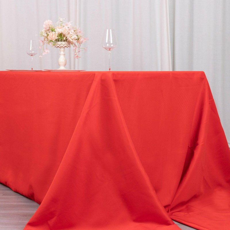 Red Seamless Premium Polyester Rectangular Tablecloth 220GSM 90″x156″ for 8 Foot Table With Floor-Length Drop  |   Polyester Polyester Polyester