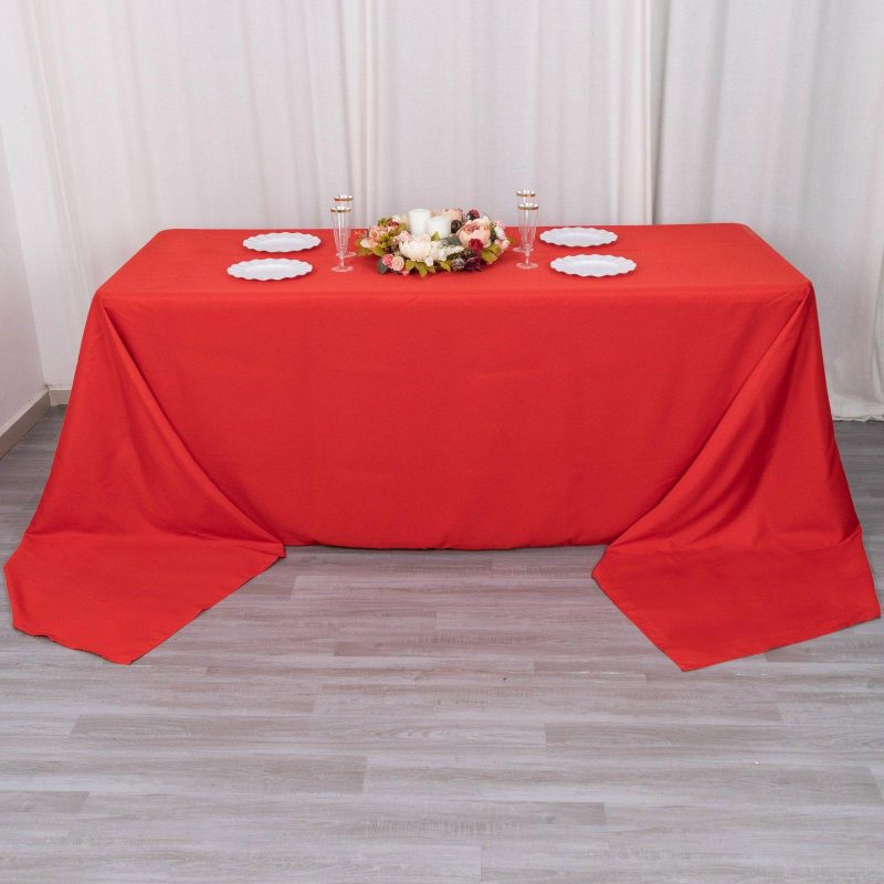 Red Seamless Premium Polyester Rectangular Tablecloth 220GSM 90″x156″ for 8 Foot Table With Floor-Length Drop  |   Polyester Polyester Polyester