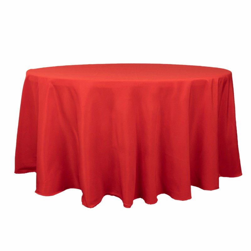 Red Seamless Premium Polyester Round Tablecloth 220GSM 120″ for 5 Foot Table With Floor-Length Drop  |   Polyester Polyester Polyester