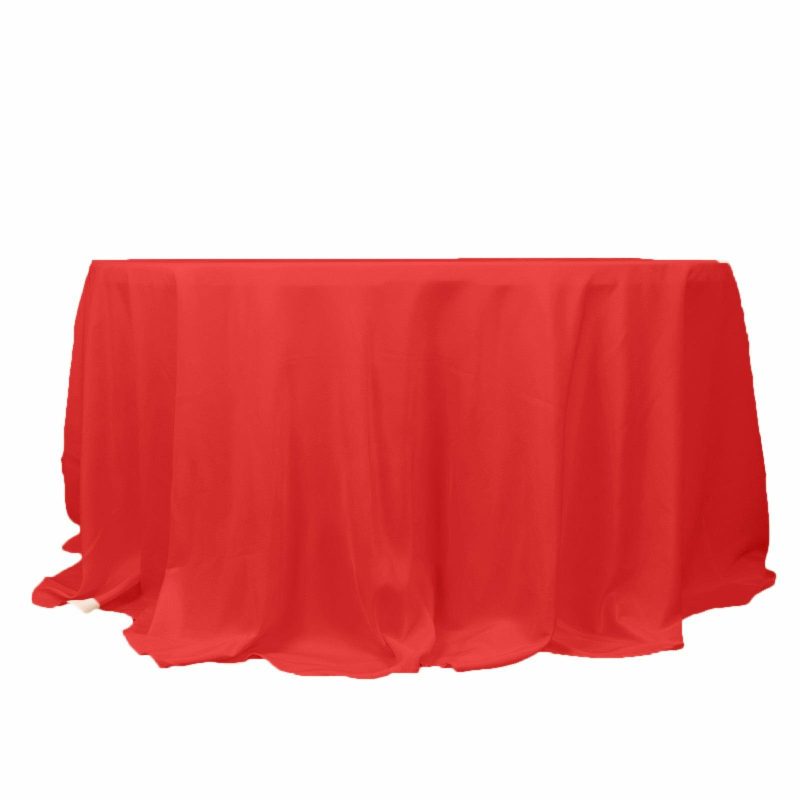 Red Seamless Premium Polyester Round Tablecloth 220GSM 132″ for 6 Foot Table With Floor-Length Drop  |   Polyester Polyester Polyester