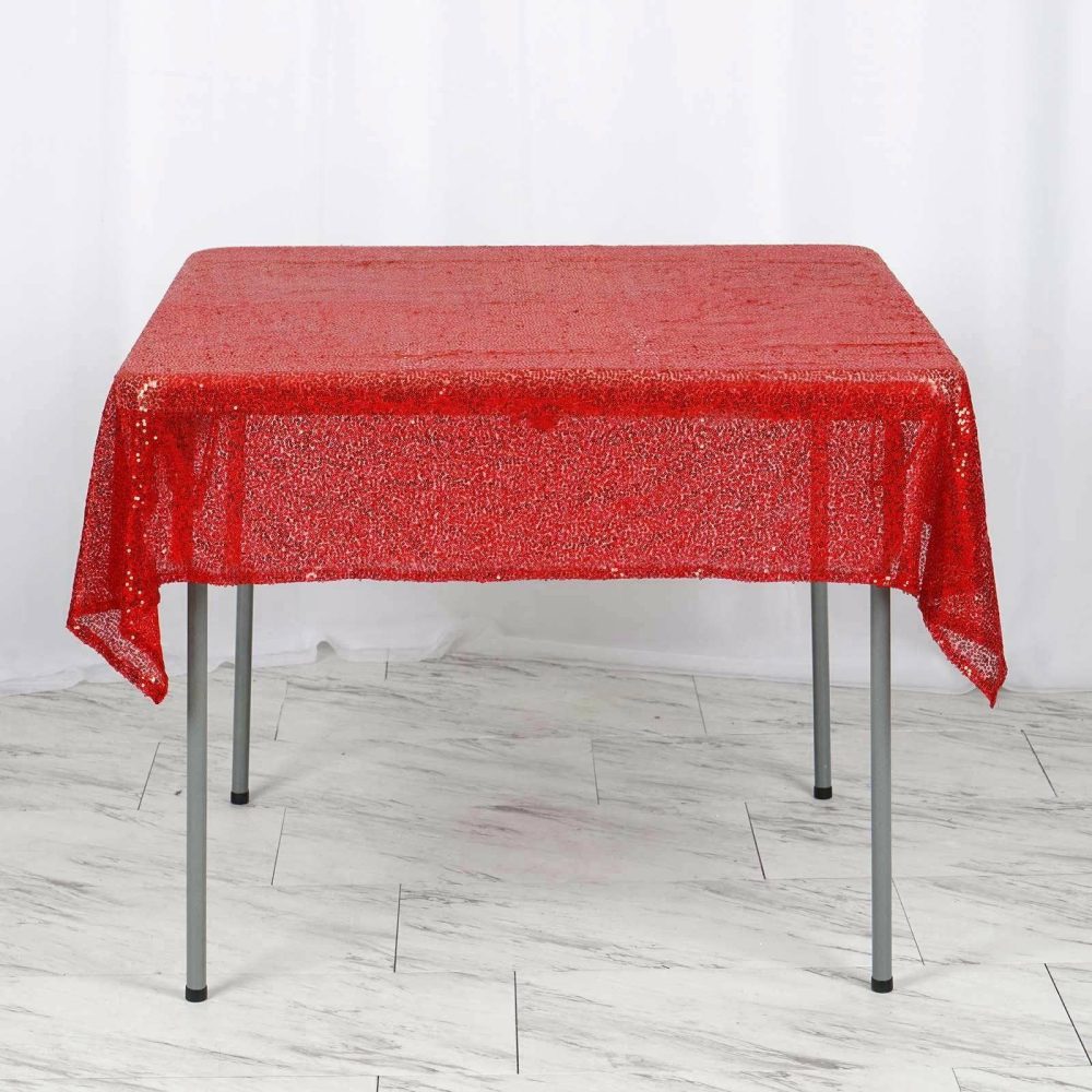 Red Seamless Premium Sequin Square Tablecloth 54″x54″  |   Sequin Sequin Red