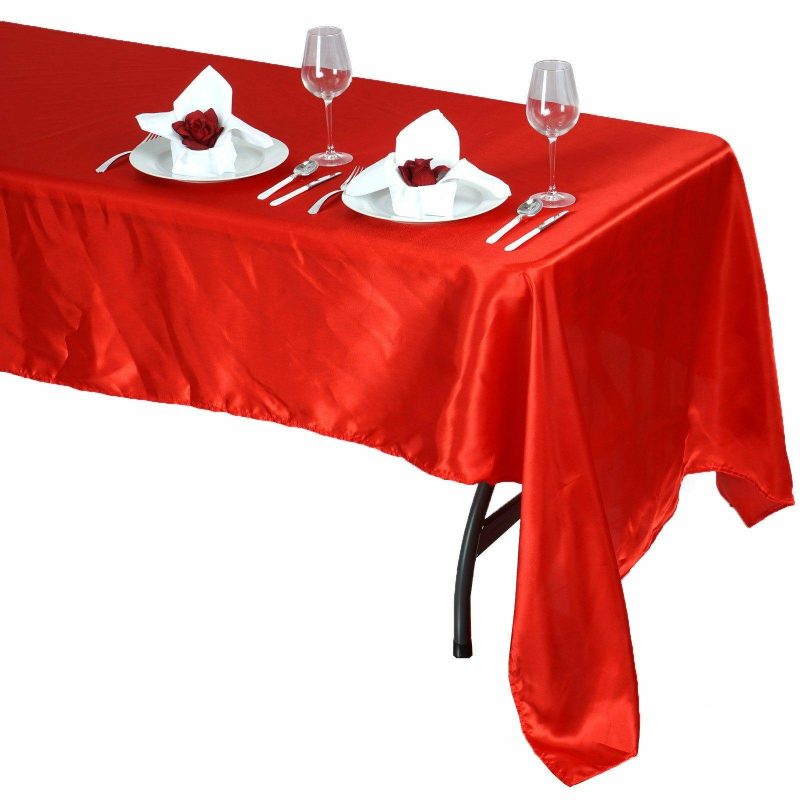 Red Seamless Satin Rectangular Tablecloth 60″x126″  |   Satin Satin Red