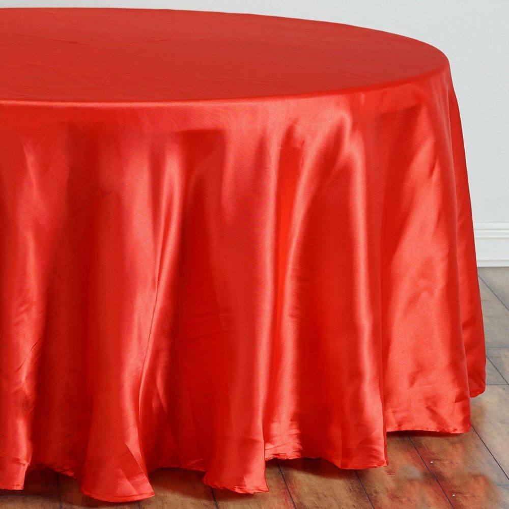 Red Seamless Satin Round Tablecloth 108″  |   Satin Satin Red