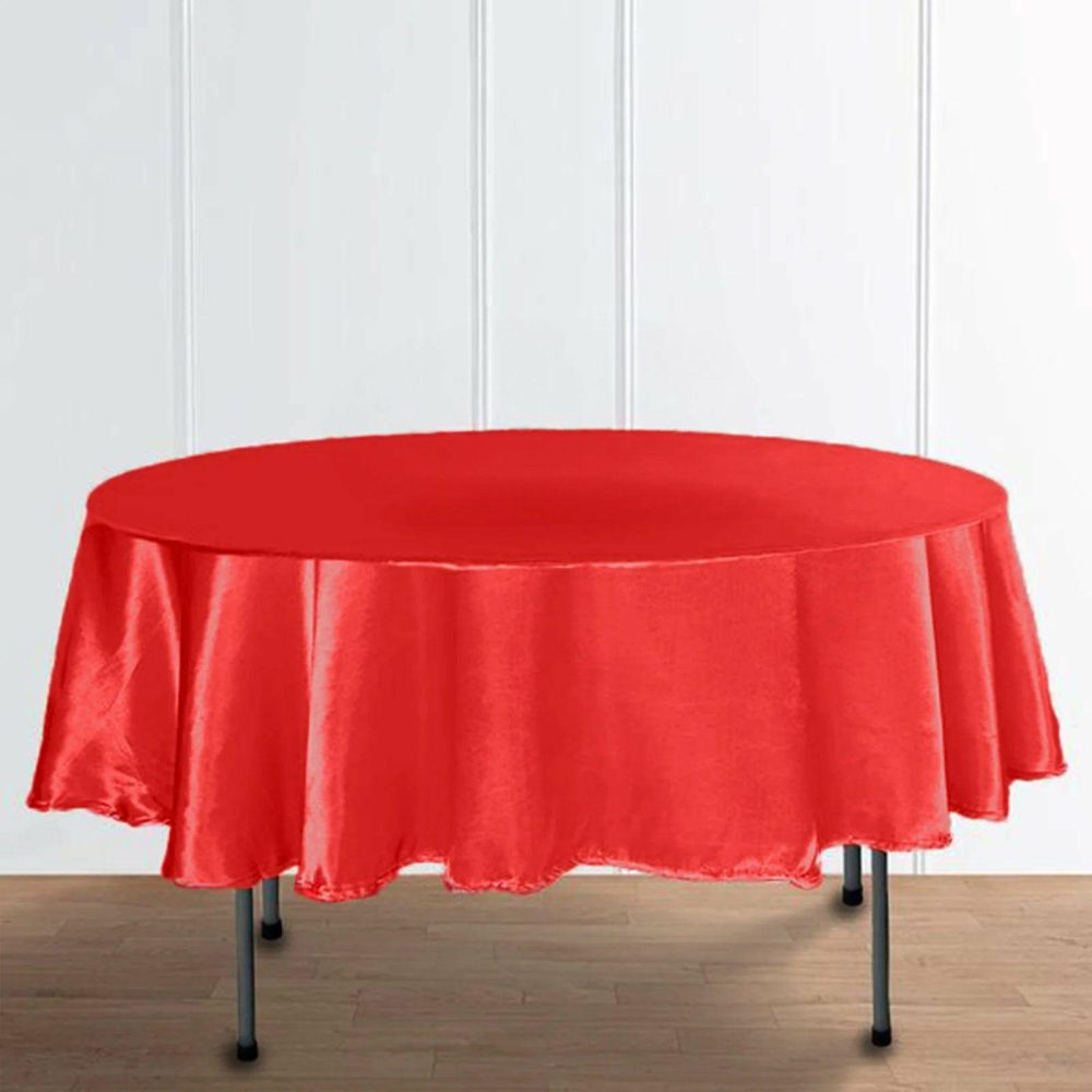 Red Seamless Satin Round Tablecloth 90″  |   Satin Satin Red