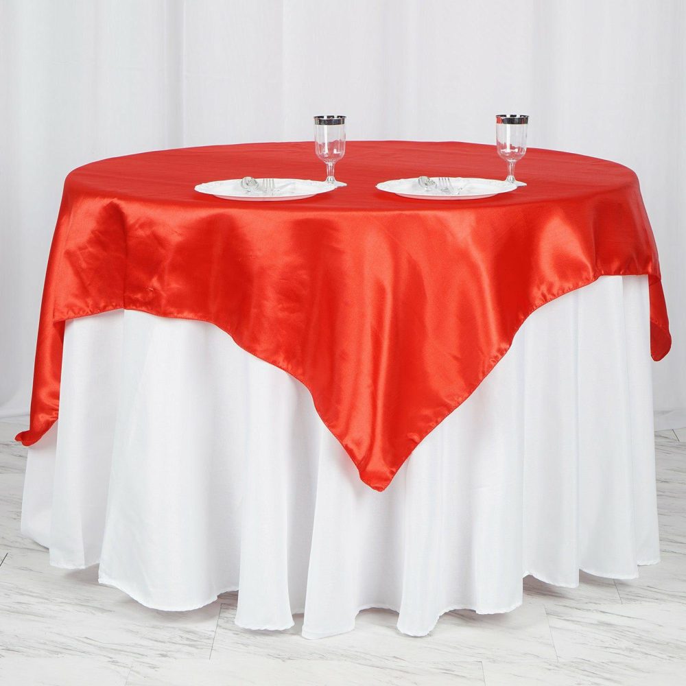 Red Seamless Satin Square Tablecloth Overlay 60″x60″  |   Satin & Taffeta Satin & Taffeta Red