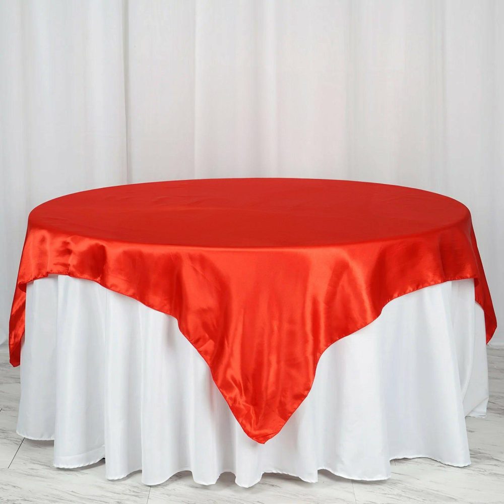 Red Seamless Satin Square Tablecloth Overlay 72″ x 72″  |   Satin & Taffeta Satin & Taffeta Red