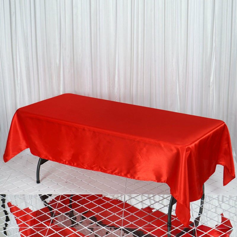 Red Seamless Smooth Satin Rectangular Tablecloth 60″x102″  |   Satin Satin Red